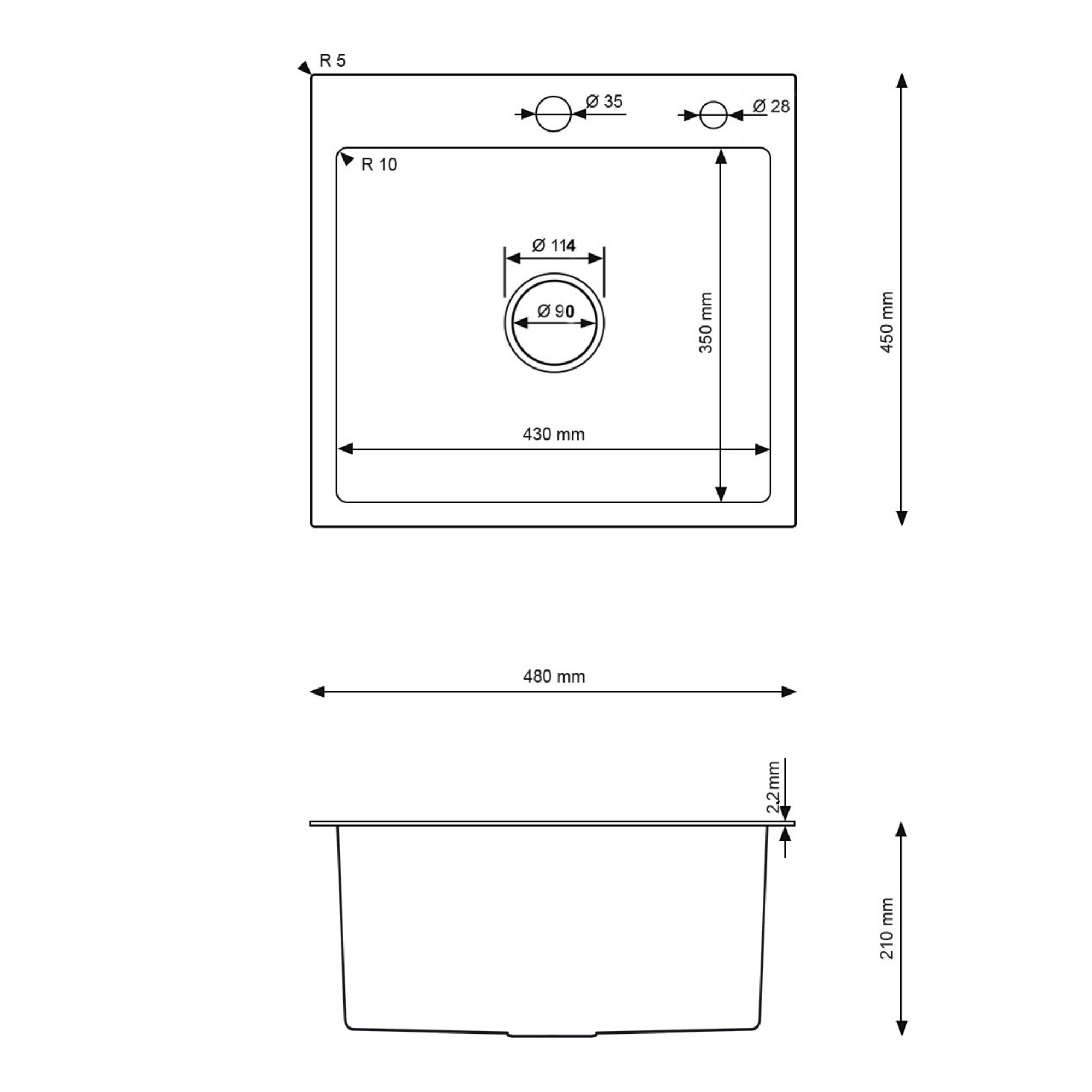 Rysunek techniczny zlewu stalowego Steel SINK 50